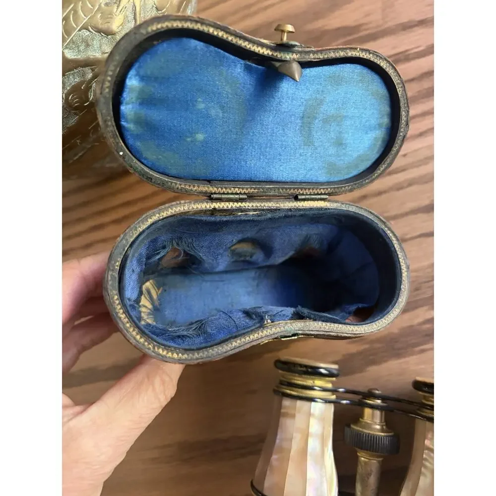 Antique 1880s Lemaire Opera Glasses with Leather Case French Mother of Pearl